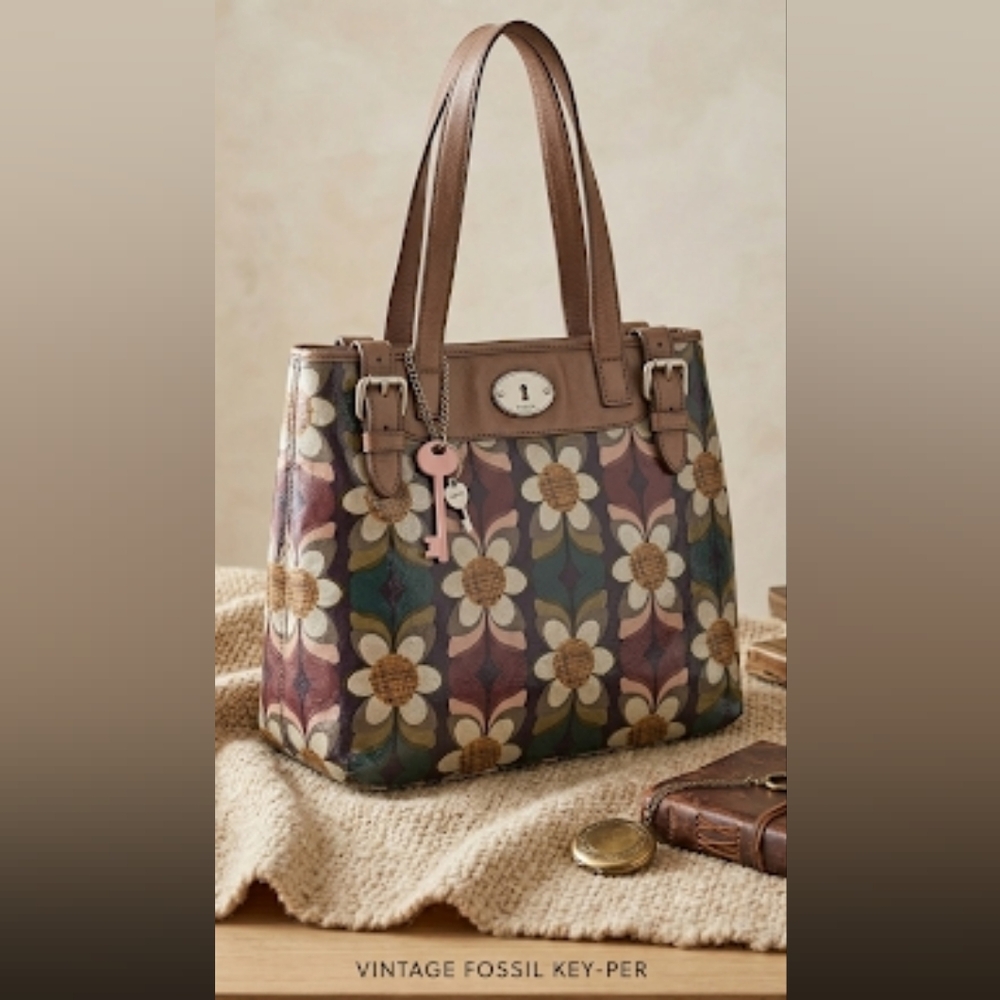 VINTAGE FOSSIL Key-Per Floral Handbag
